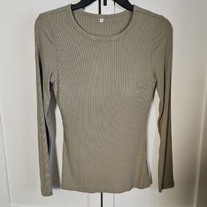 Olive Ribbed Long Sleeve Top